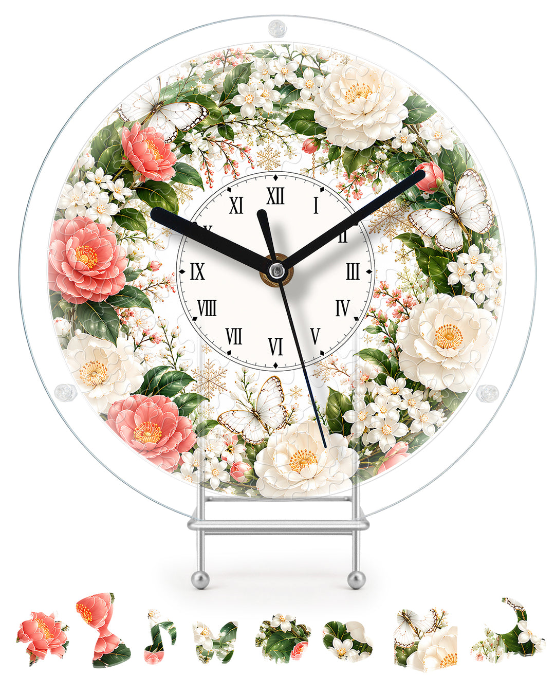 DIY Acrylic Puzzle Clock Kit - Pink White Roses