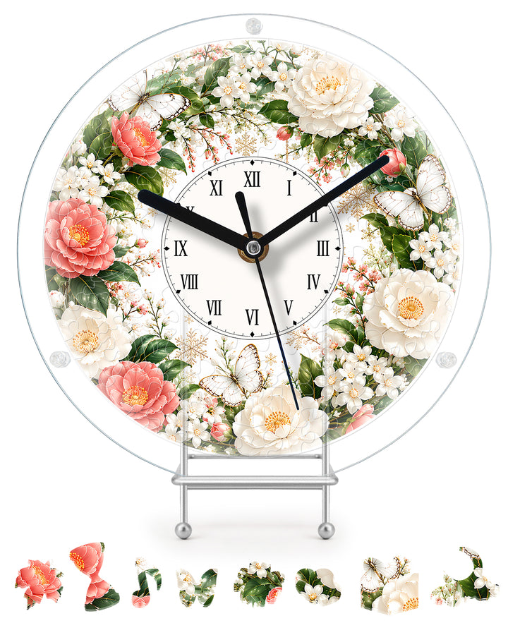 DIY Acrylic Puzzle Clock Kit - Pink White Roses