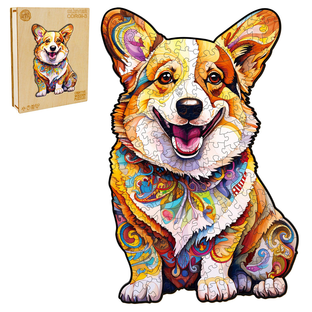 Clever Corgi 3 Wooden Jigsaw Puzzle-Woodbests