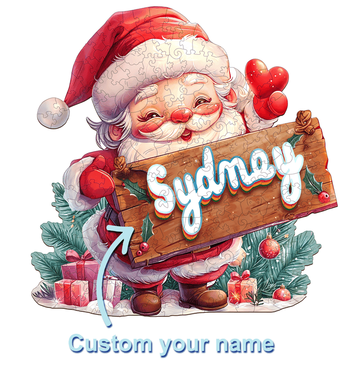 Santa Claus Custom Name Wooden Jigsaw Puzzle - Woodbests