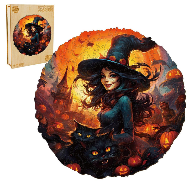 Witches and Cats Wooden Jigsaw Puzzle