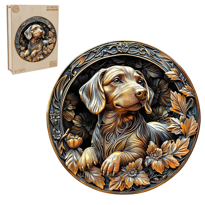 3D Metal Dachshund Wooden Jigsaw Puzzle