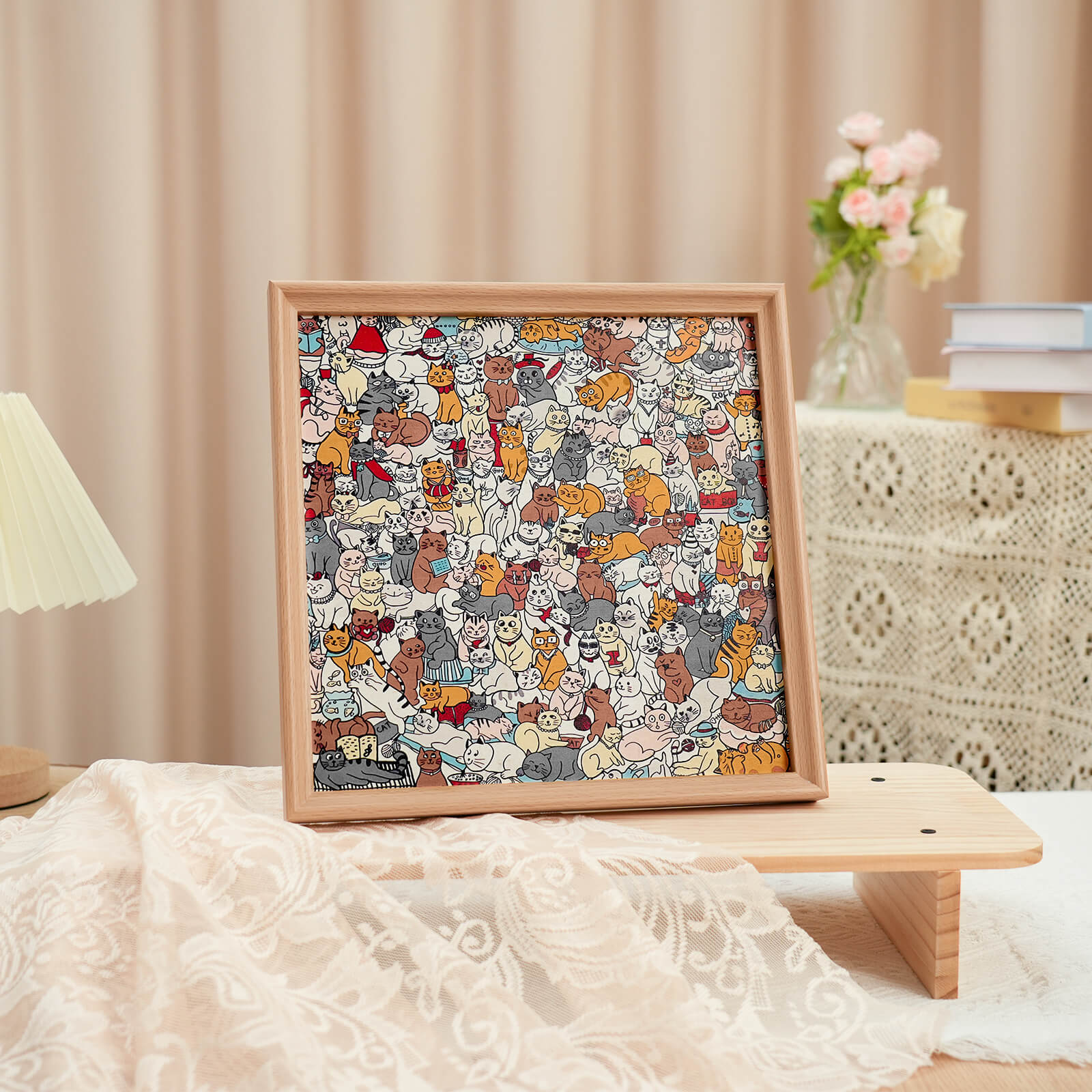 Puzzle carré en bois 175 pièces couleur Morandi en forme de chat mignon