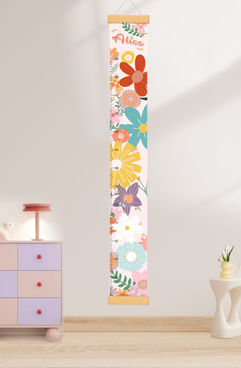 Règle de hauteur personnalisée en toile suspendue avec fleurs