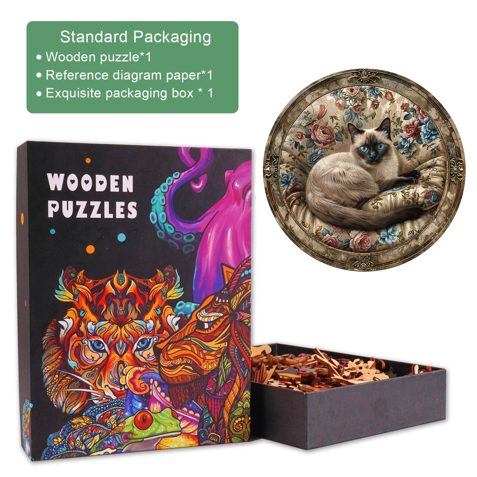 Puzzle en bois de chat siamois vintage