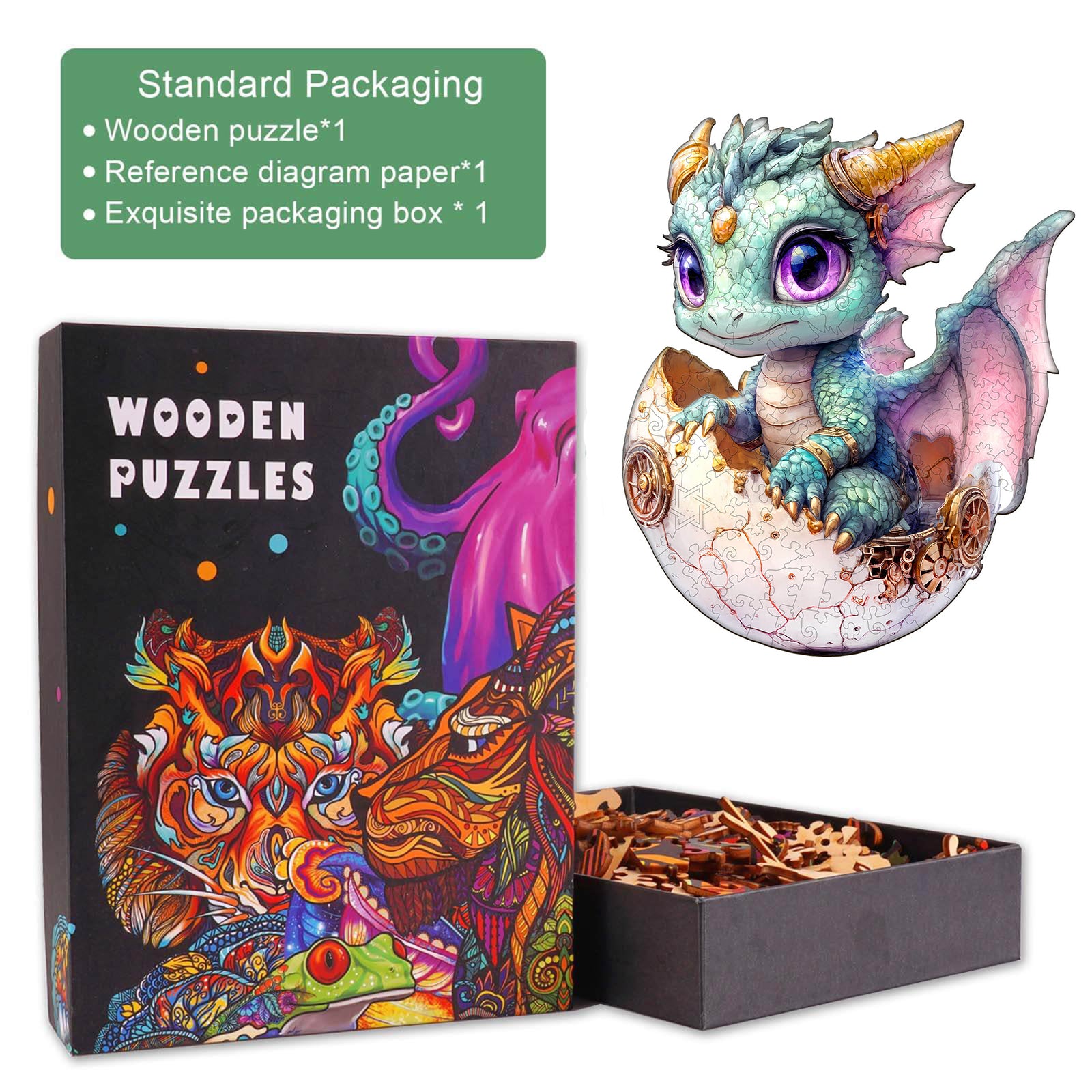 Puzzle en bois mignon de bébé dragon