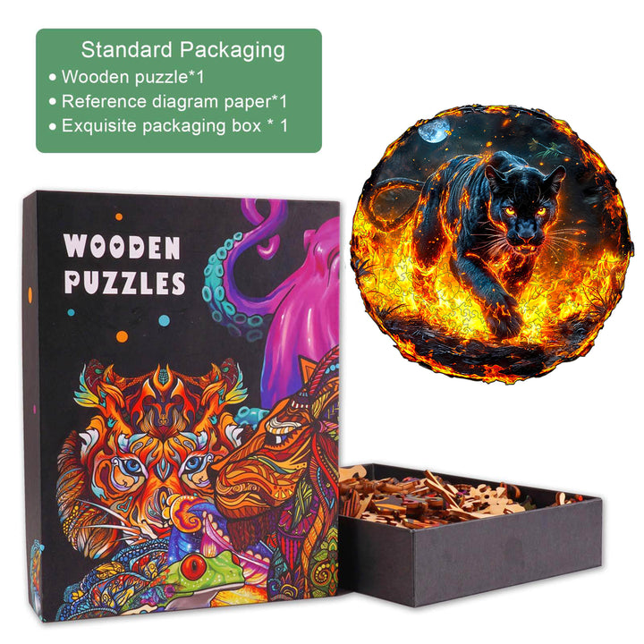 flame panther Wooden Jigsaw Puzzle