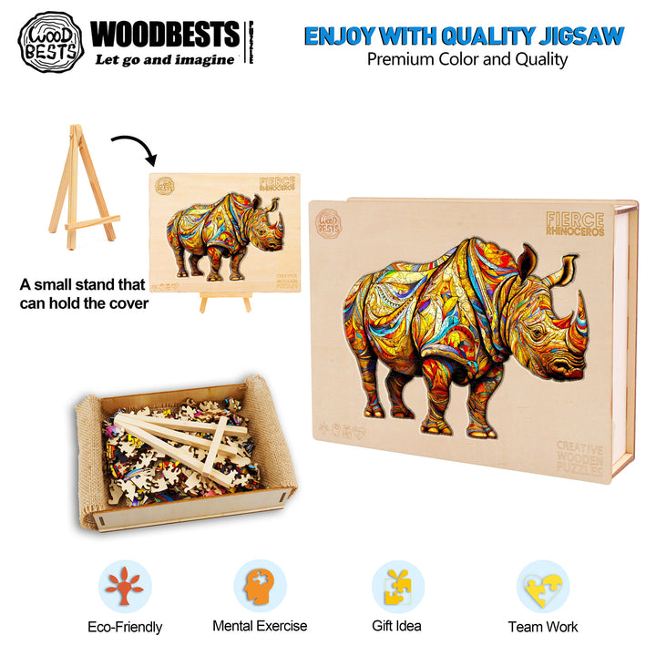 Fierce Rhinoceros Wooden Jigsaw Puzzle-Woodbests