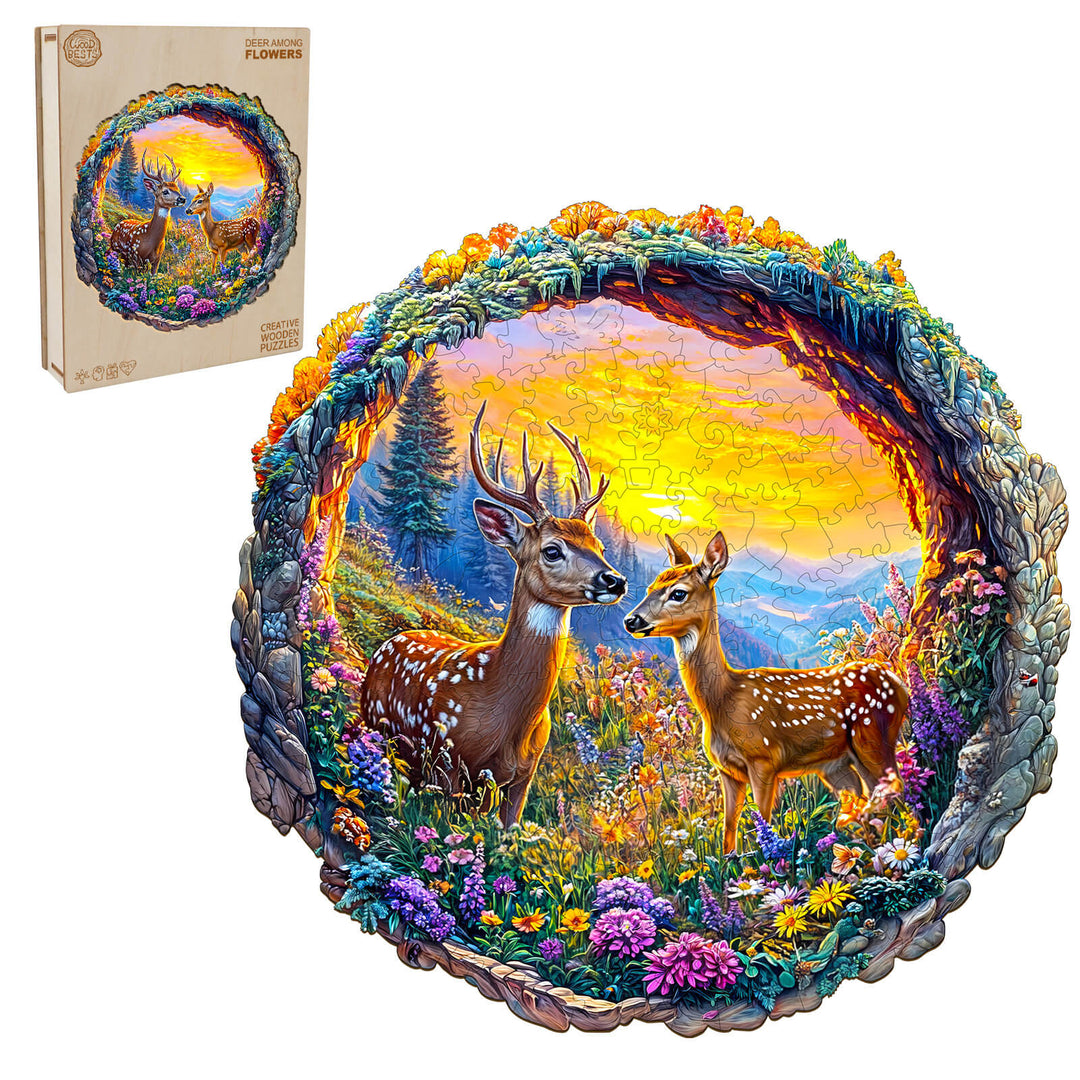 3D Deer among Flowers Wooden Jigsaw Puzzle