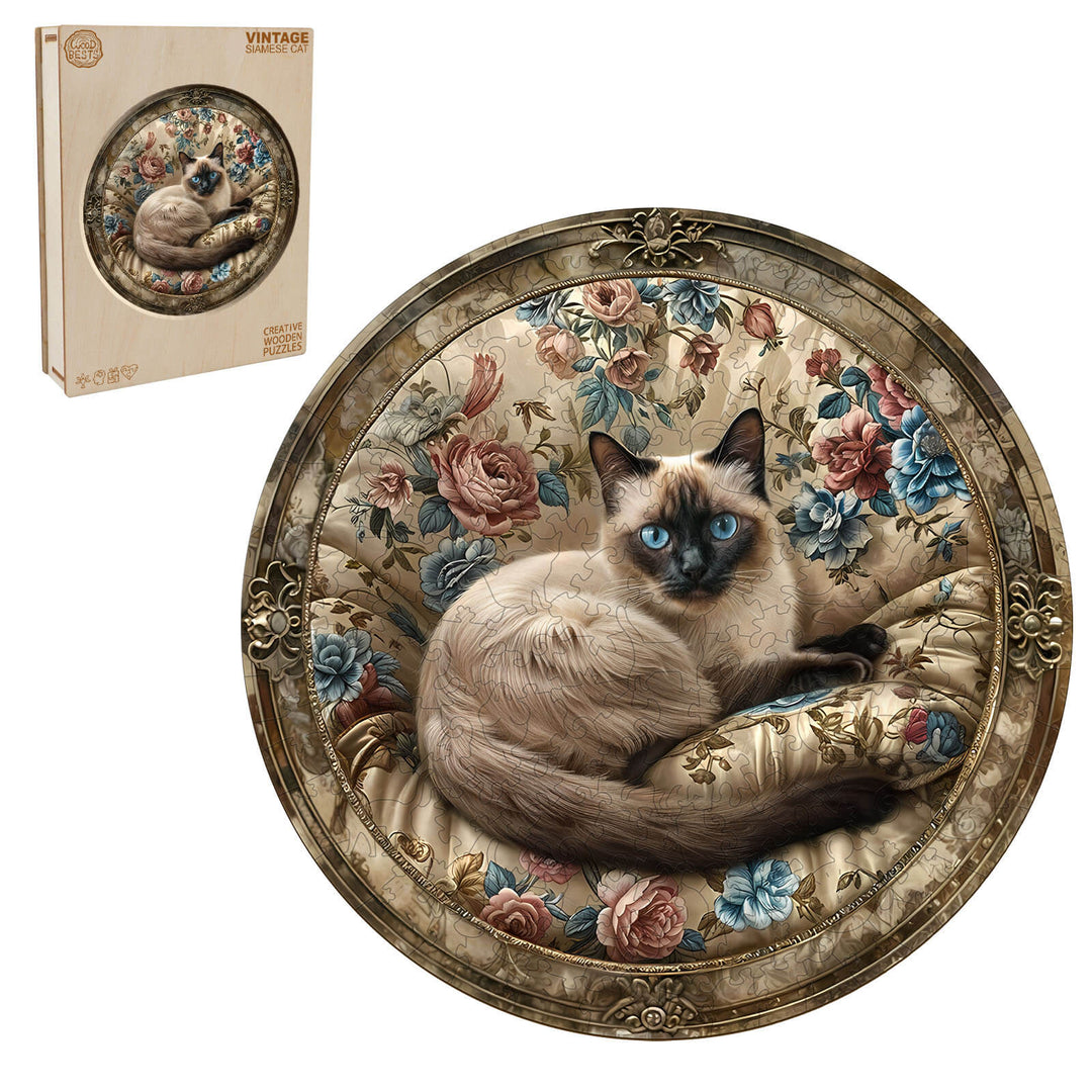 Vintage Siamese cat Wooden Jigsaw Puzzle