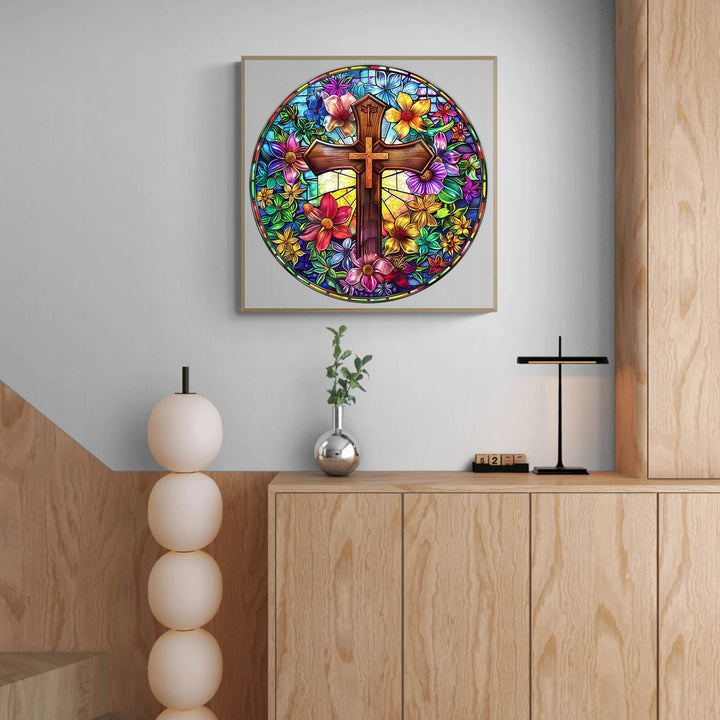 Stained Glass Cross Wooden Jigsaw Puzzle