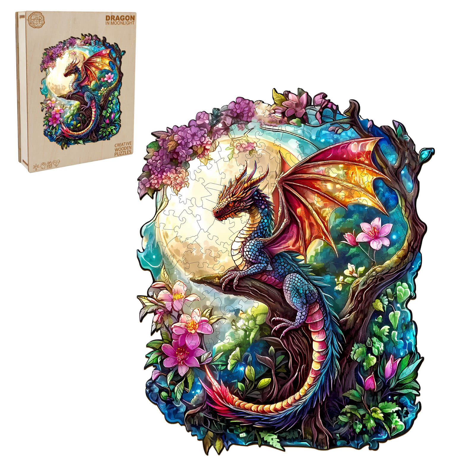 Dragon in Moonlight Wooden Jigsaw Puzzle