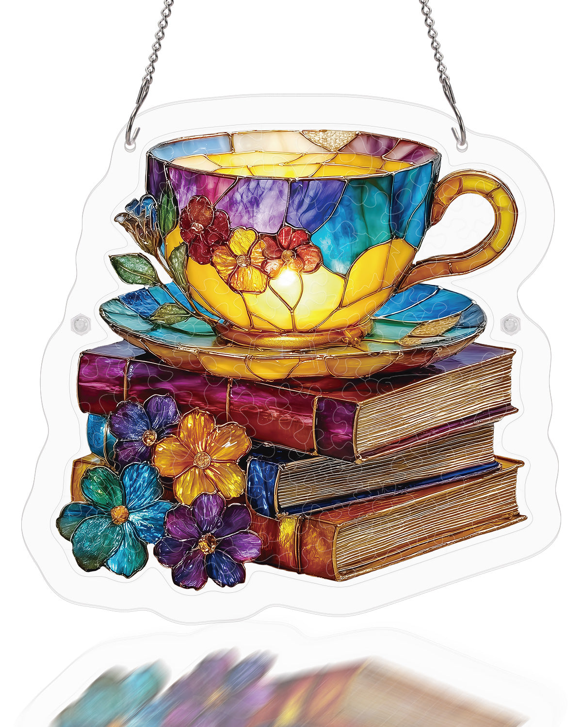 Acryl-Puzzle-Sonnenfänger – Strahlende Blüte Teetasse