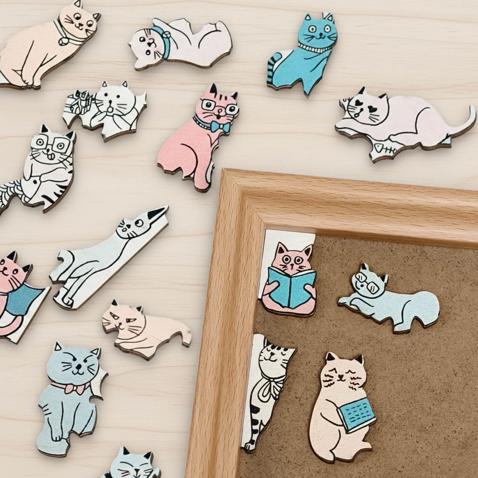 Puzzle carré en bois 175 pièces couleur Morandi en forme de chat mignon