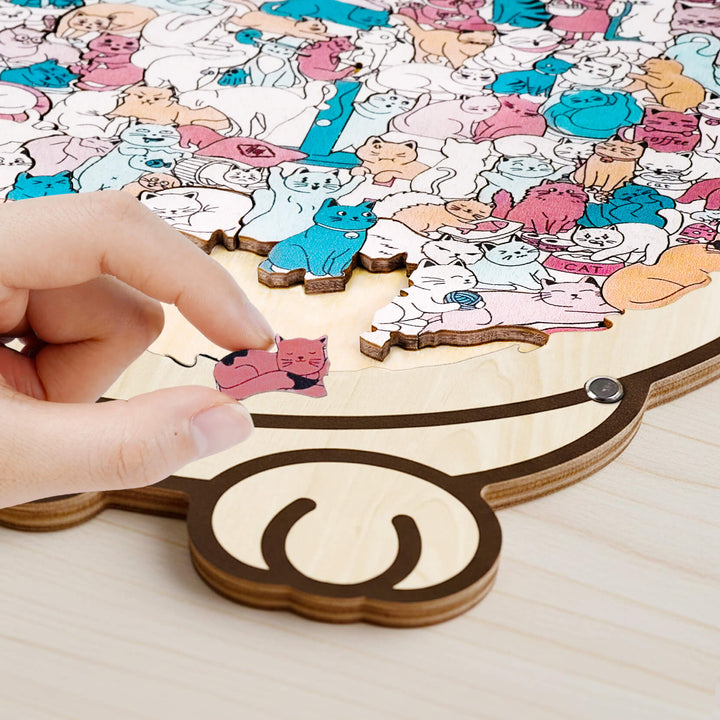 Morandi-Colored Cozy Cat Shaped Wooden Jigsaw Puzzle