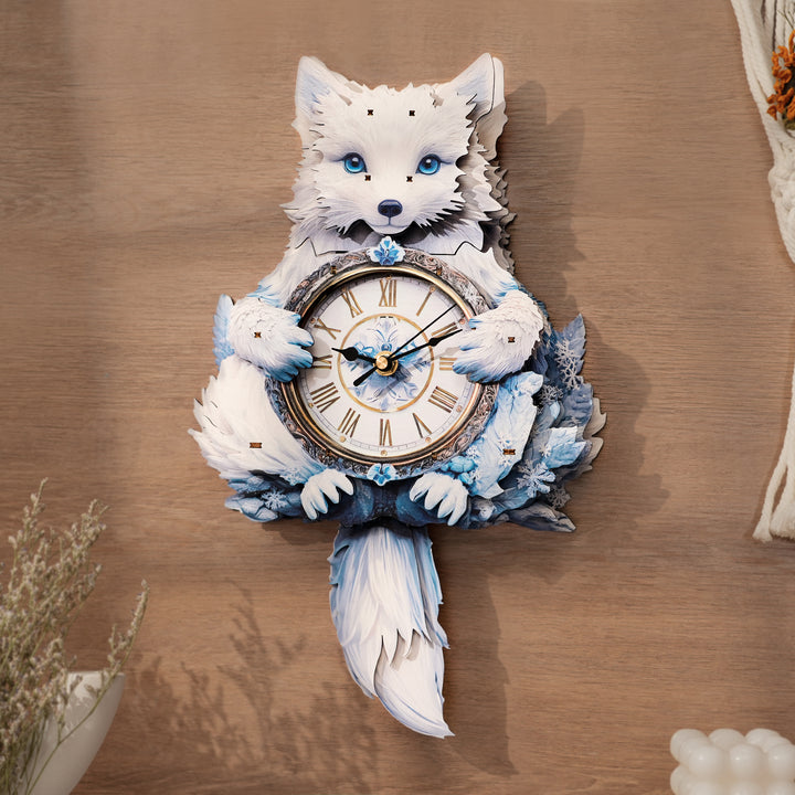 Arctic Fox– DIY Wooden Clock, 3D Puzzle Craft Kit