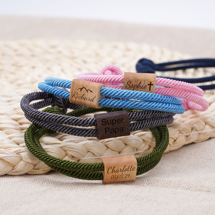 Personalized Mens Wood Block Milanese Bracelet