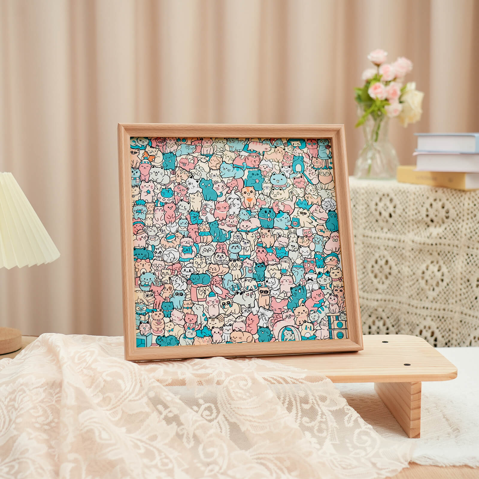 Puzzle carré en bois 200 pièces couleur Morandi en forme de chat adorable