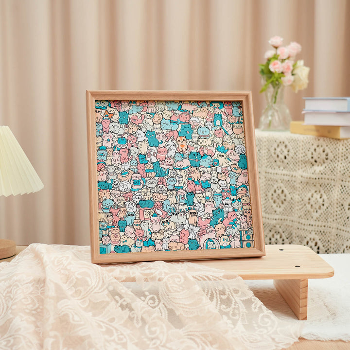 200 Pcs Morandi-Colored Lovely Cat Shaped Square Wooden Jigsaw Puzzle