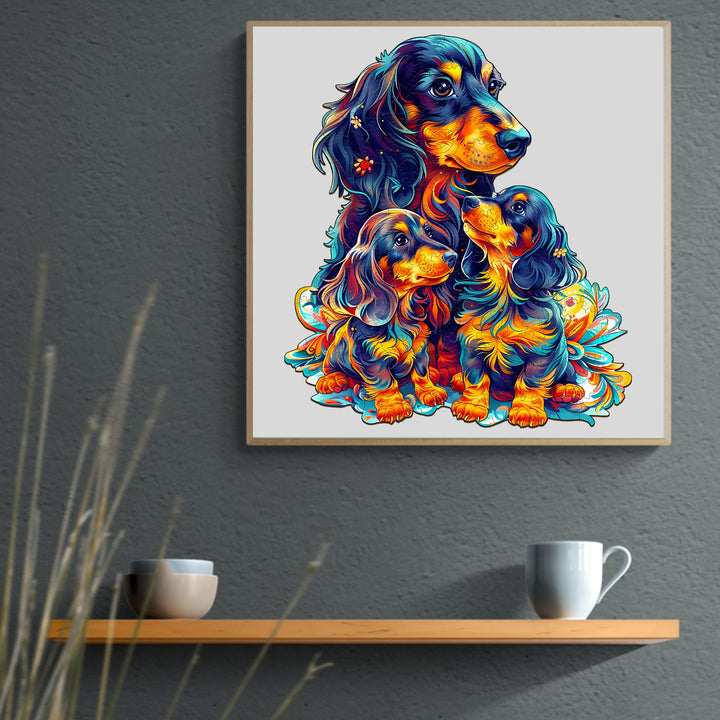 Long-Haired Dachshund Family Wooden Jigsaw Puzzle-Woodbests