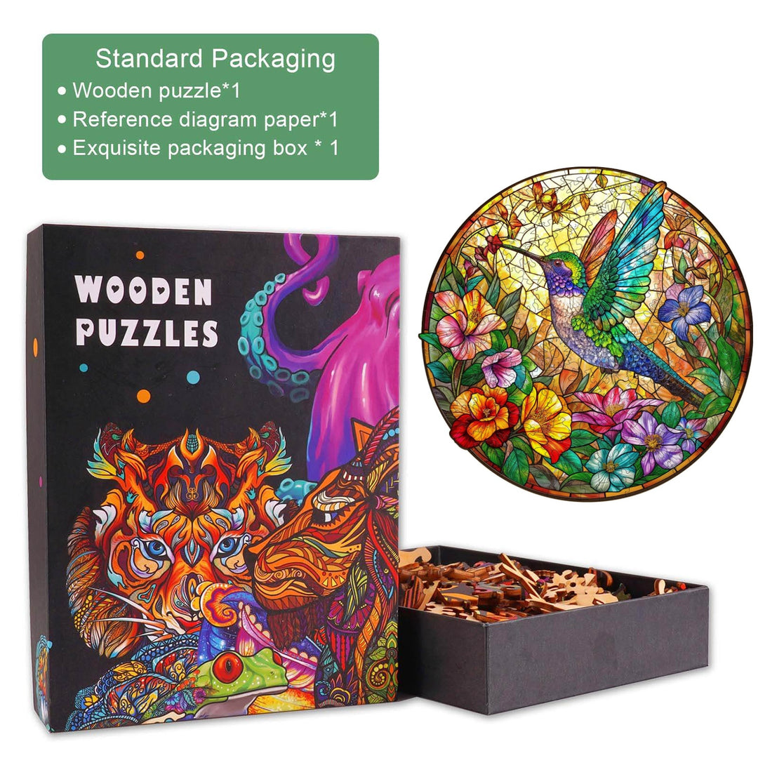Buntglas Kolibri Holzpuzzle