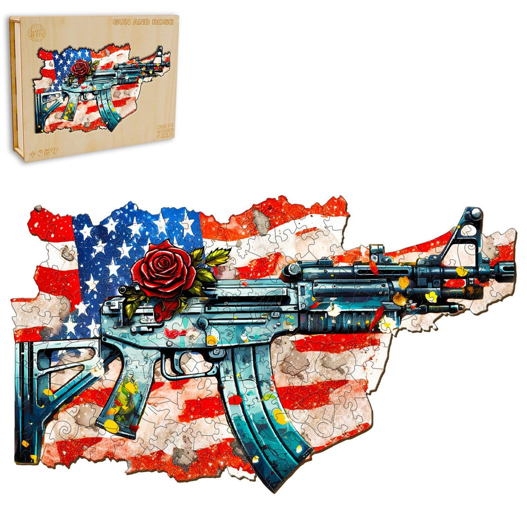Gun And Rose Wooden Jigsaw Puzzle-Woodbests