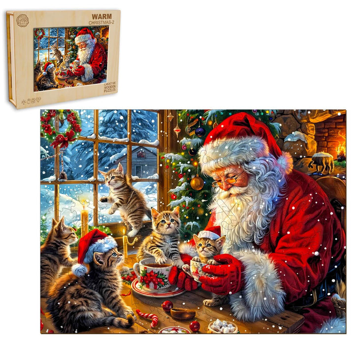 Puzzle en bois Père Noël dans la cheminée-1