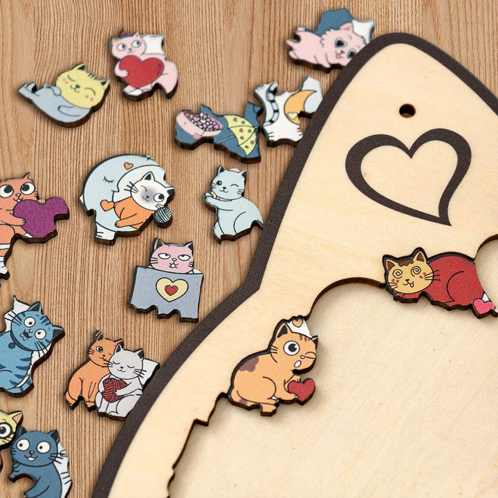 Cute Lover Cat Shaped Wooden Jigsaw Puzzle