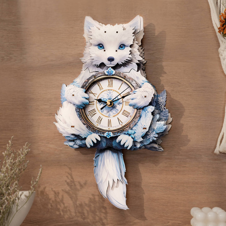 Arctic Fox– DIY Wooden Clock, 3D Puzzle Craft Kit