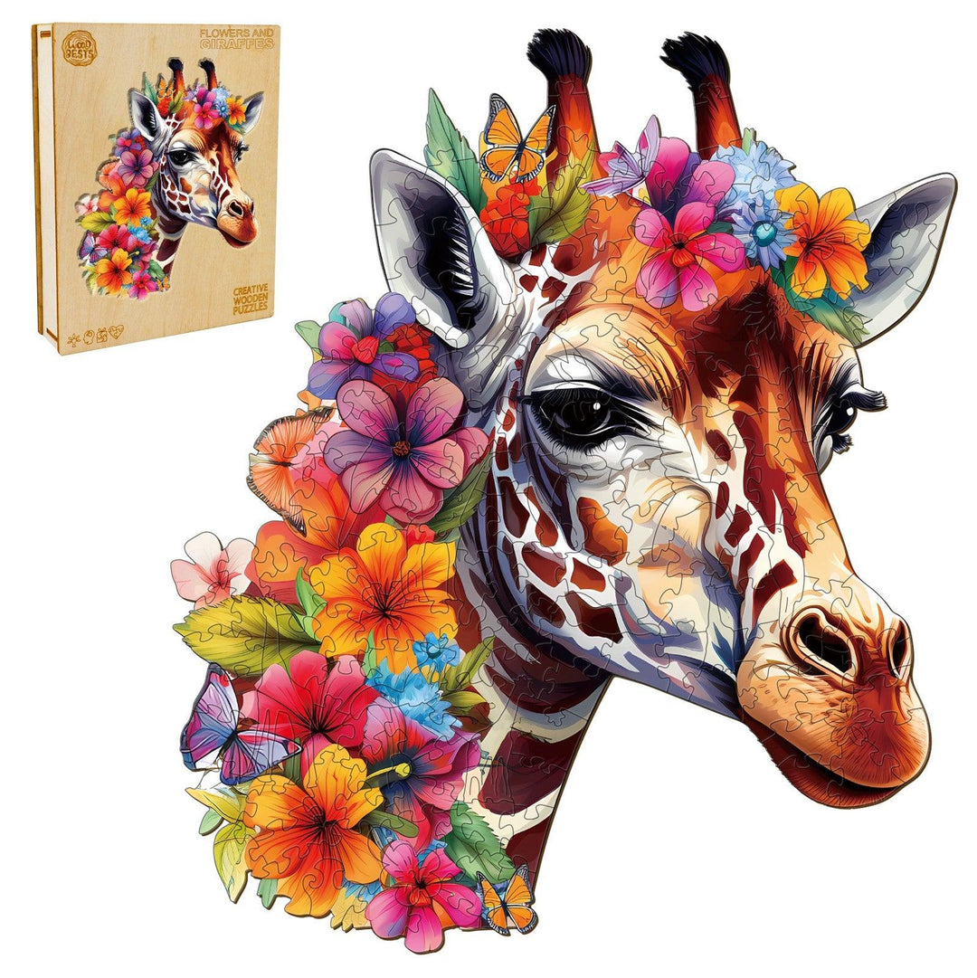 Flowers And Giraffes Wooden Jigsaw Puzzle-Woodbests