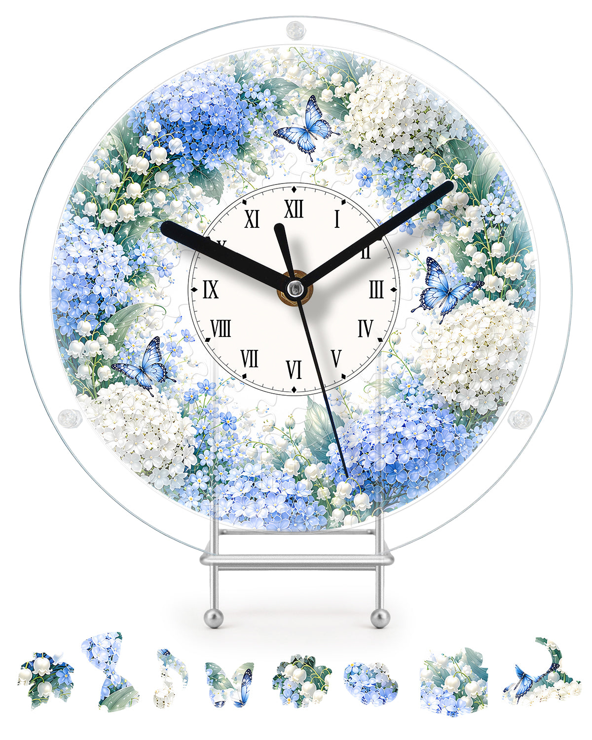DIY Acrylpuzzle-Uhr Bausatz - Blauer Hortensiengarten