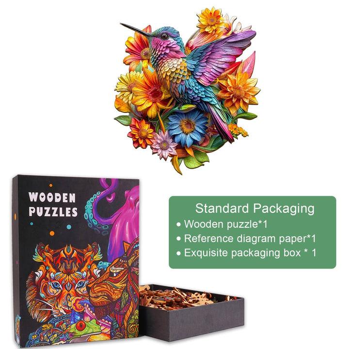 Hummingbird and Flowers Wooden Jigsaw Puzzle