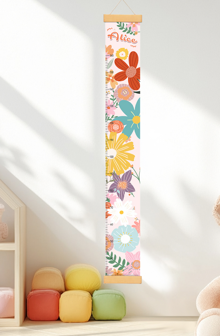 Personalized Flowers Hanging Canvas Height Ruler
