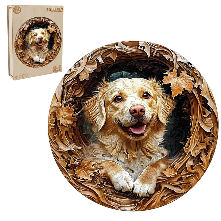 3D Golden Retriever-2 Wooden Jigsaw Puzzle