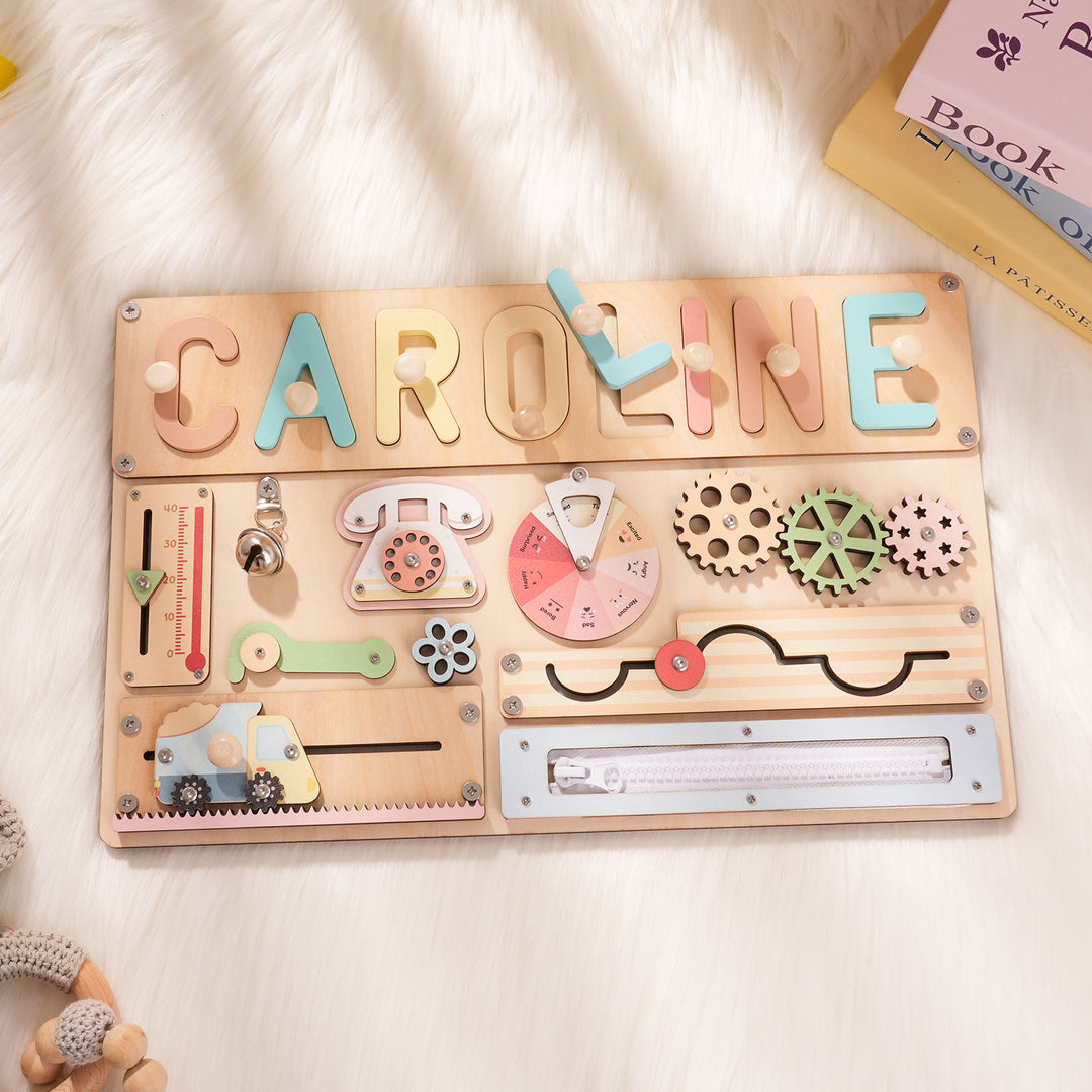 Personalised Montessori Busy Board with Name Puzzle
