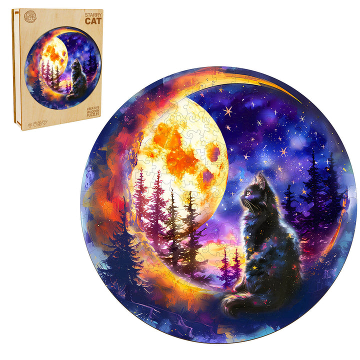 Starry Cat Wooden Jigsaw Puzzle