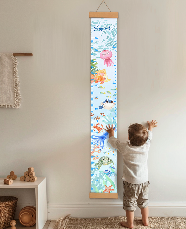 Painted marine animals Hanging Canvas Height Ruler
