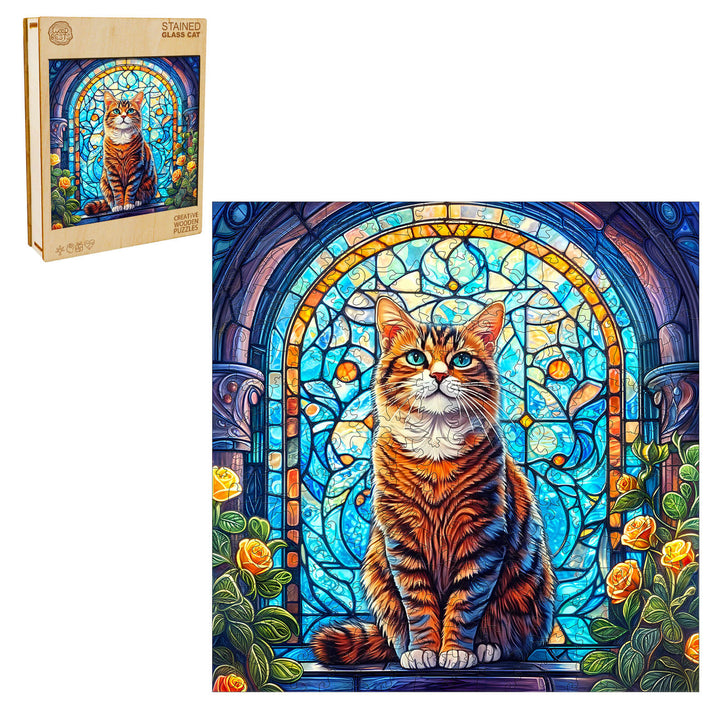 Stained Glass Cat Wooden Jigsaw Puzzle