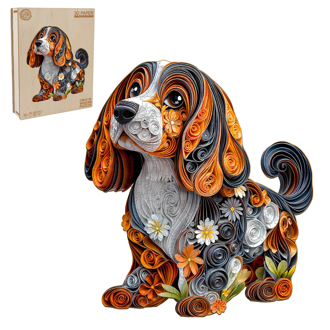 3D paper dachshund  Wooden Jigsaw Puzzle