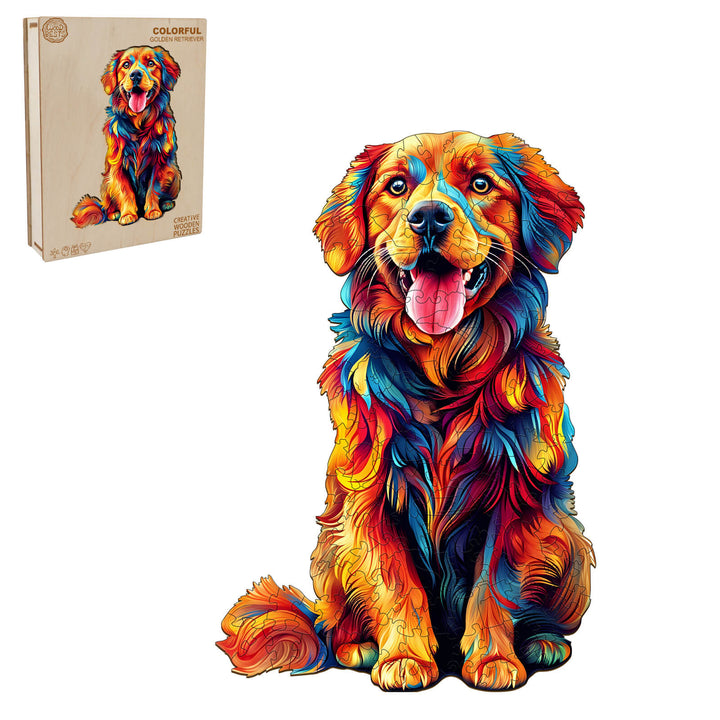 Colorful Golden Retriever Wooden Jigsaw Puzzle