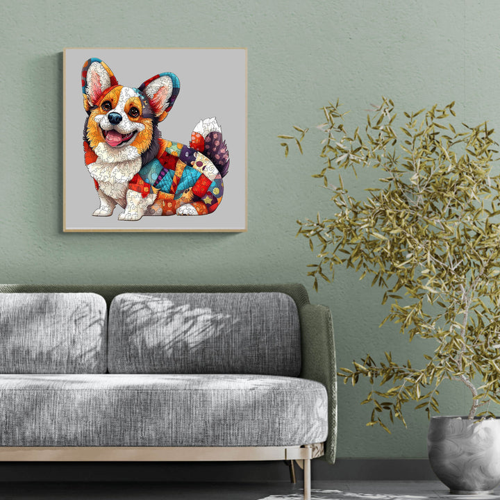 Patchwork Corgi Wooden Jigsaw Puzzle