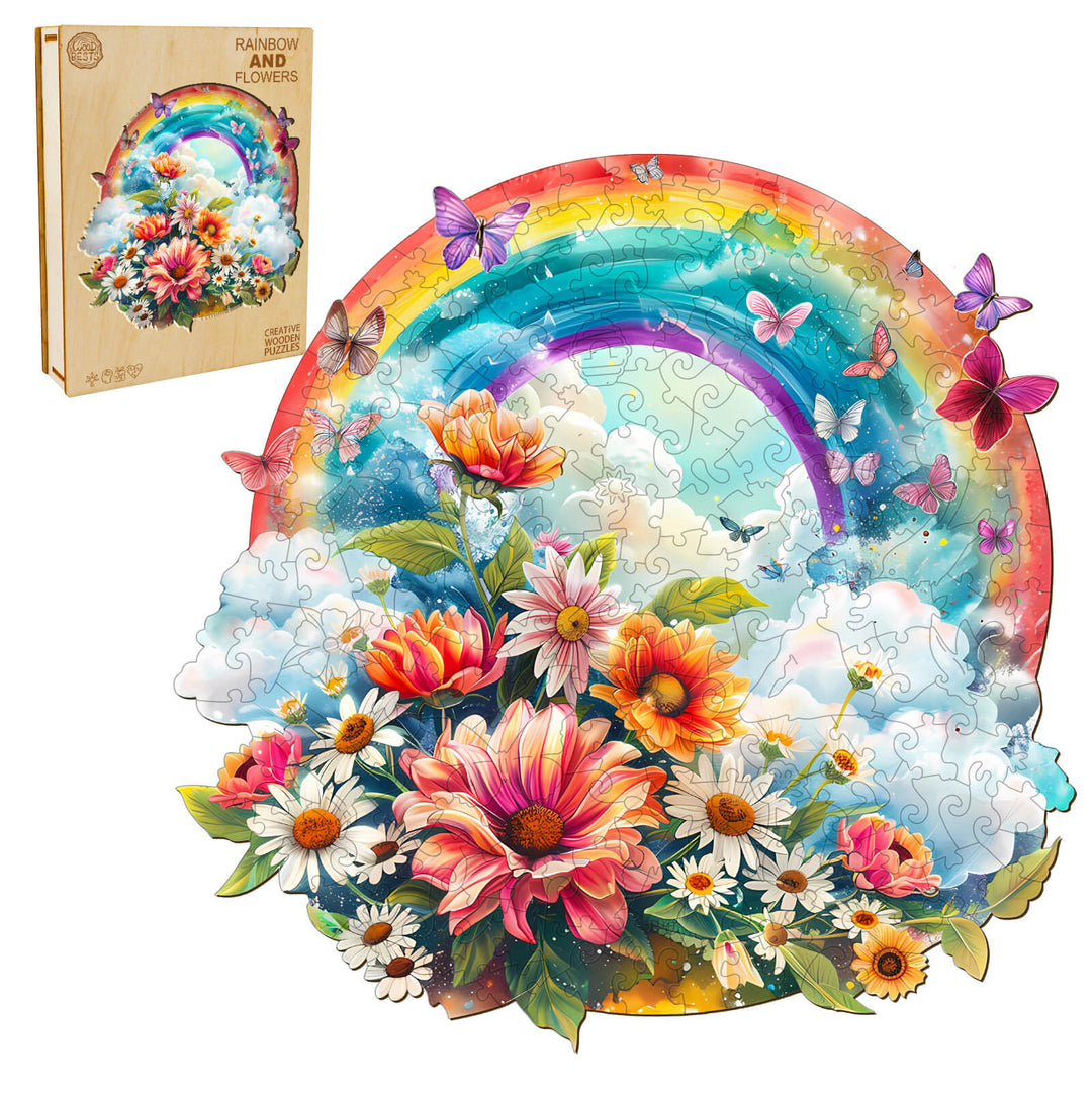 Rainbow and Flowers Wooden Jigsaw Puzzle - Woodbests