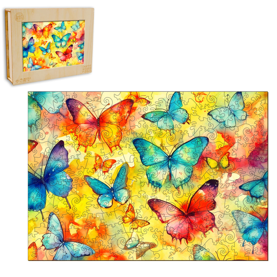 Watercolor Butterflies Wooden Jigsaw Puzzle-Woodbests