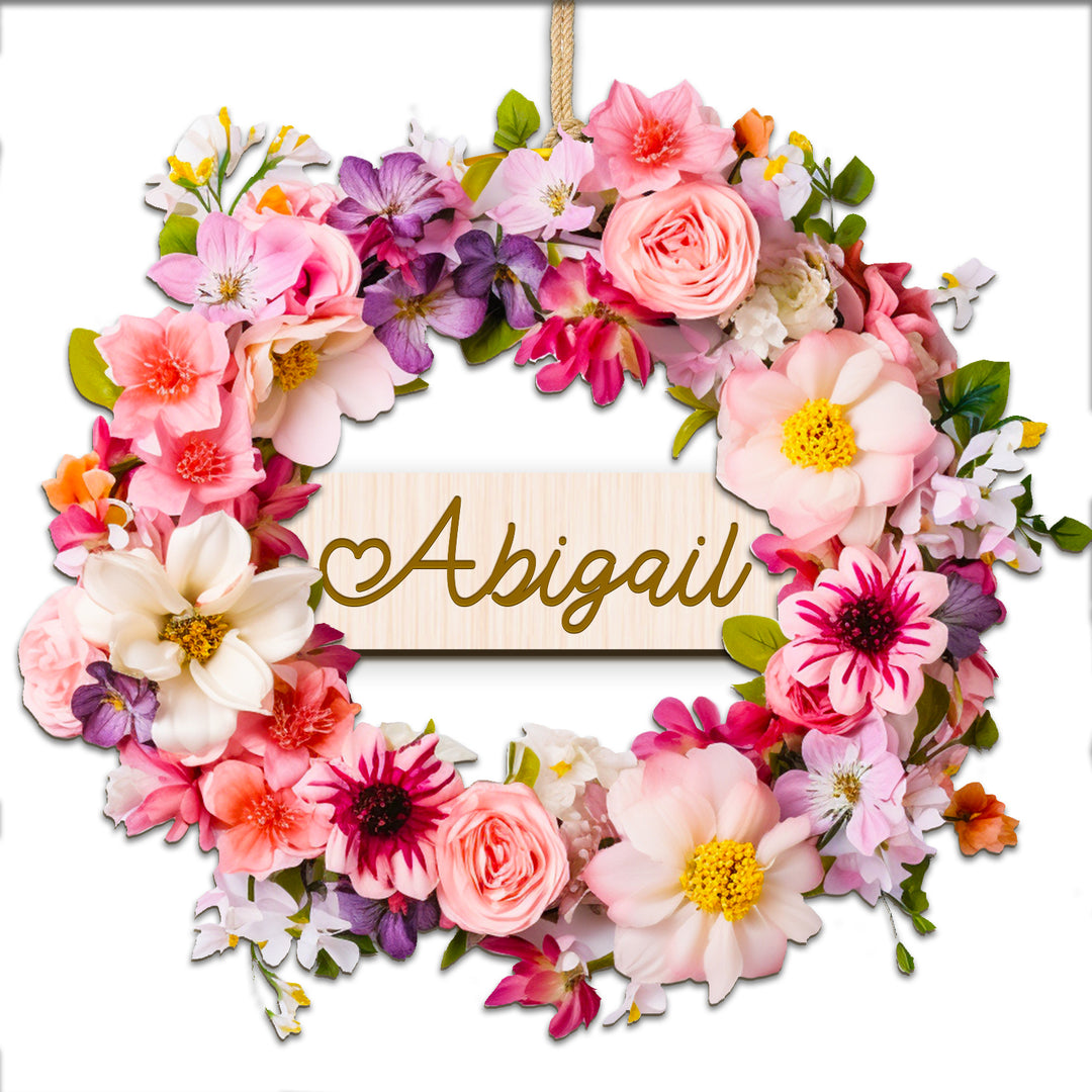 Personalized Colorful Bloom Wreath-Woodbests