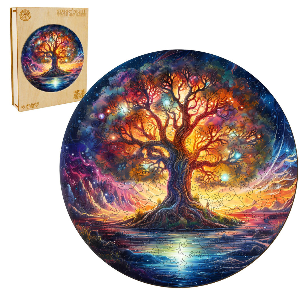 Starry Night Tree of Life Wooden Jigsaw Puzzle-Woodbests