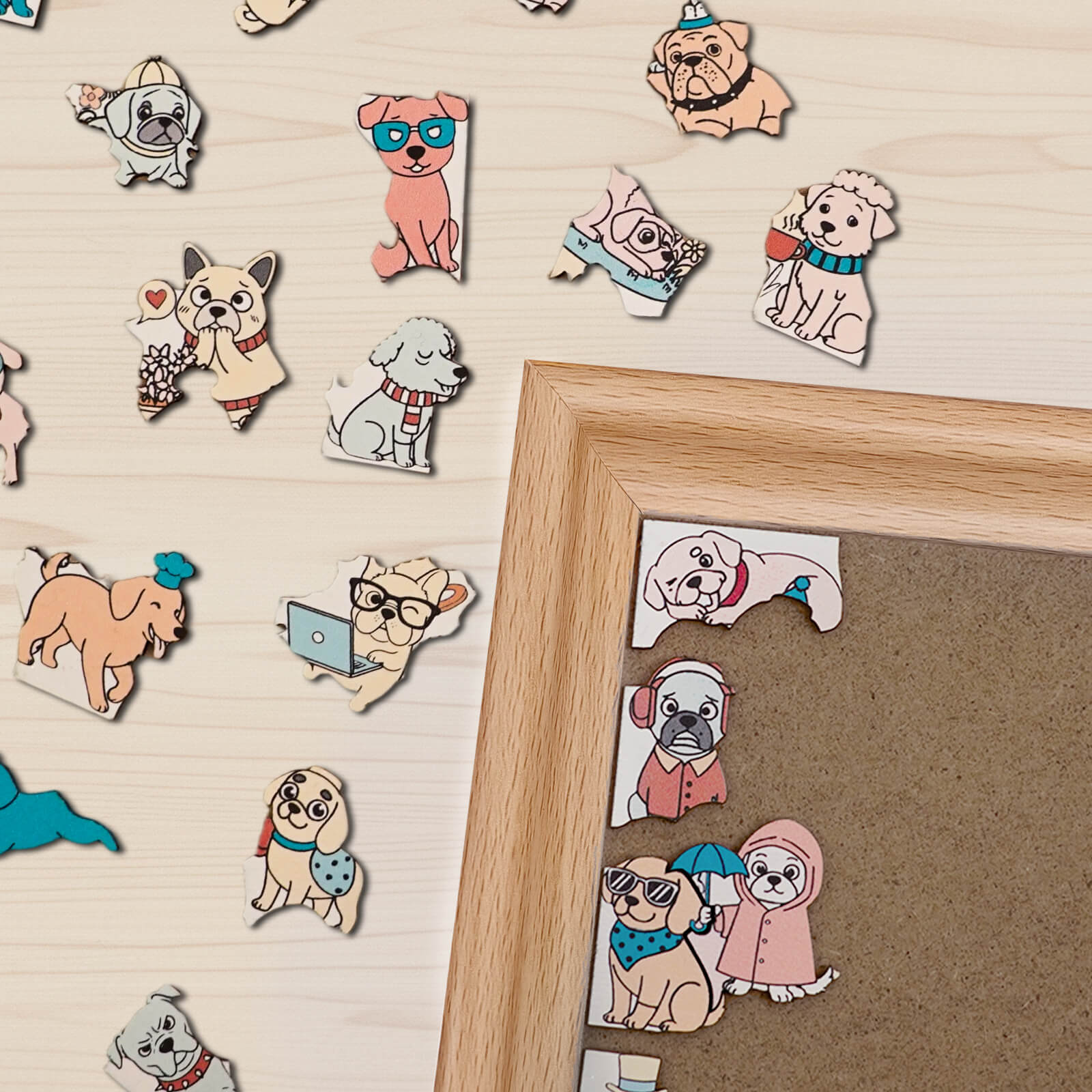 Puzzle carré en bois 195 pièces couleur Morandi en forme de chien mignon
