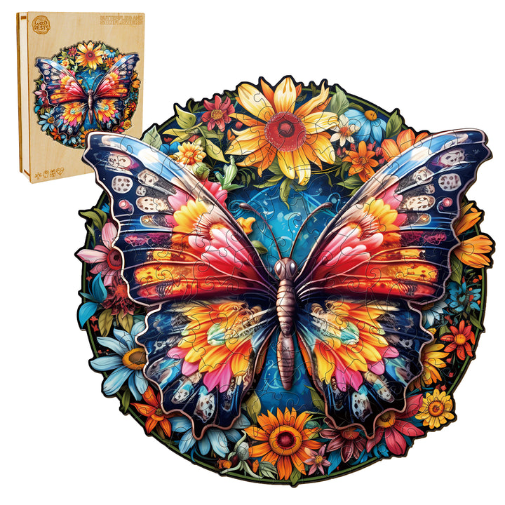 Butterflies And Sunflowers Wooden Jigsaw Puzzle-Woodbests