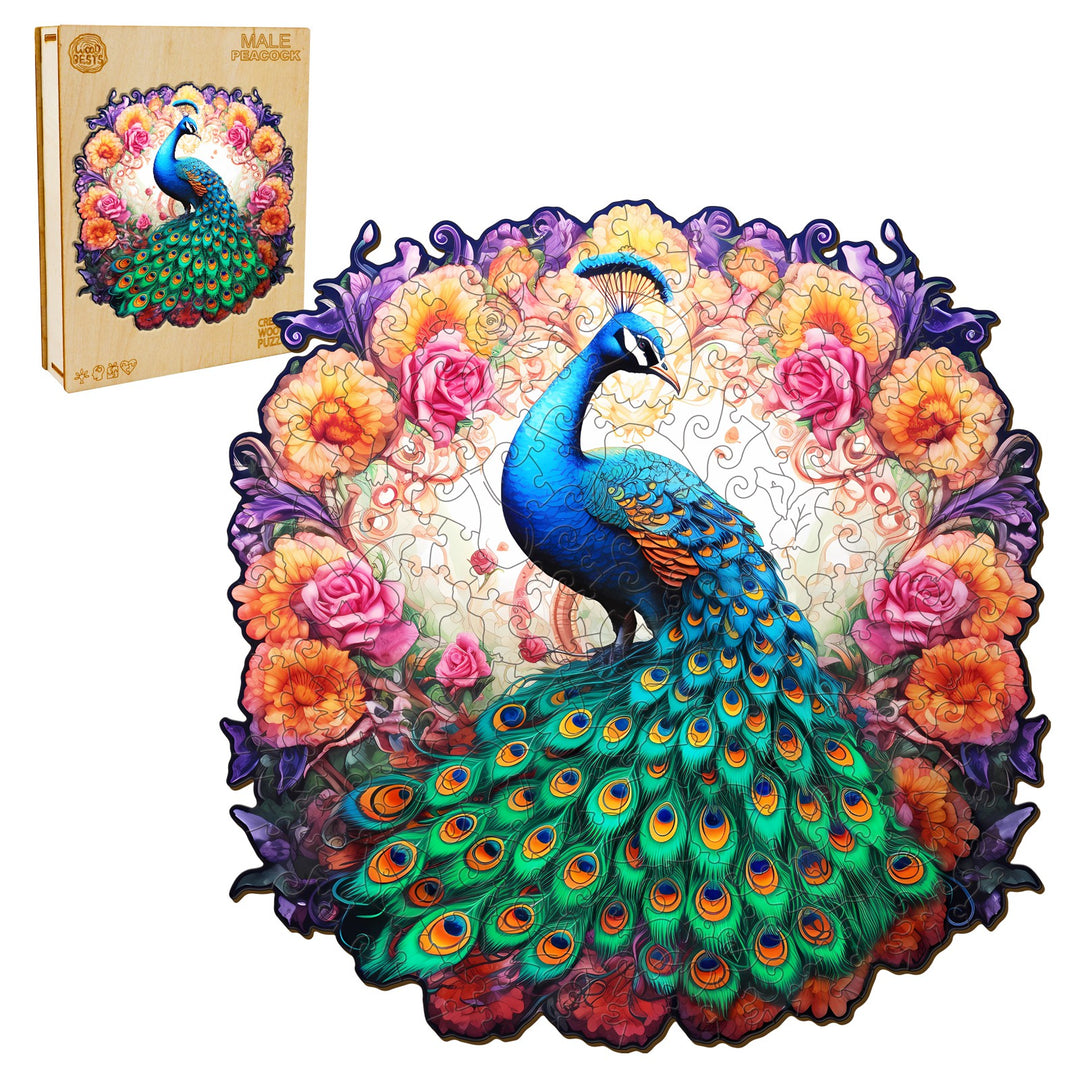 Male Peacock Wooden Jigsaw Puzzle-Woodbests