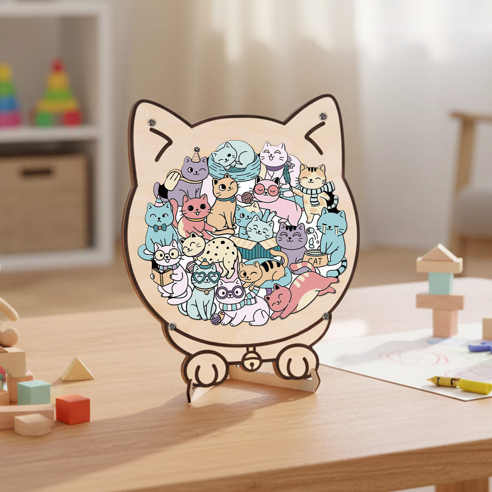 Puzzle en bois en forme de chat mignon pour bébé