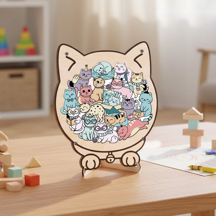 Cute Cat Shaped Wooden Puzzle for Baby